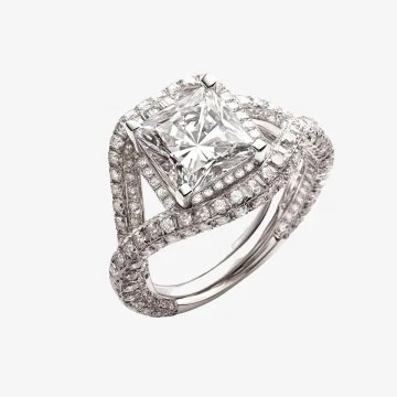 White gold cushion halo engagement ring