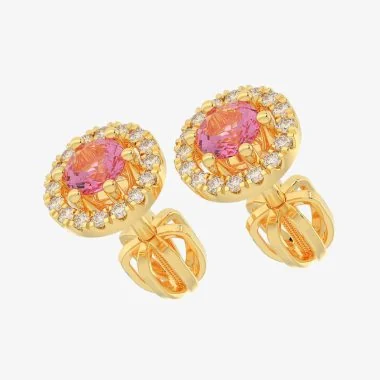 Rose halo stud earrings in yellow gold