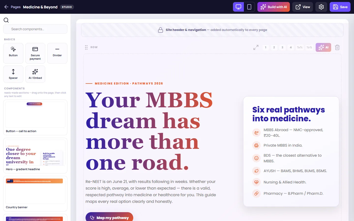 CMS drag-and-drop page builder