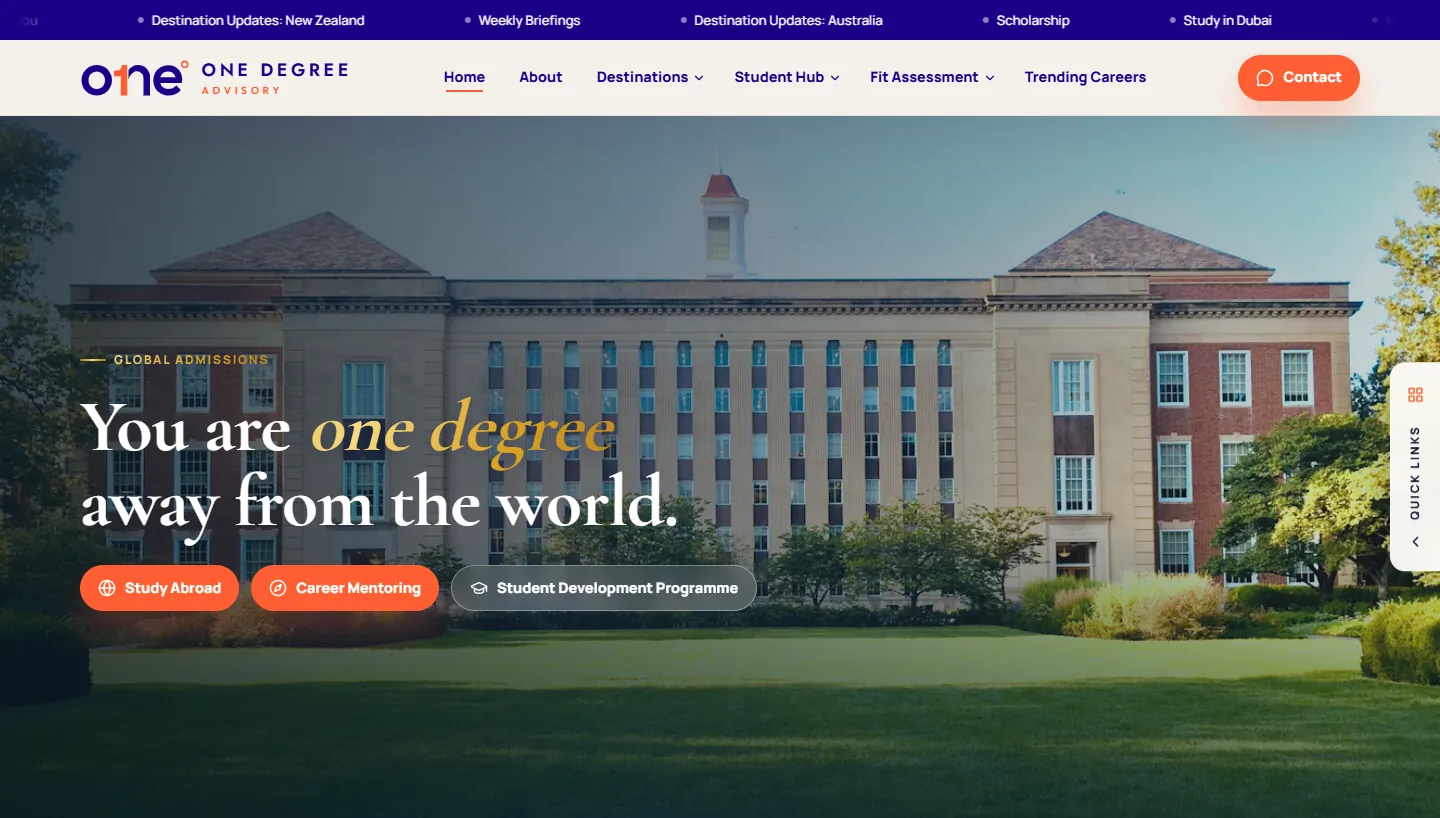 One Degree Advisory homepage